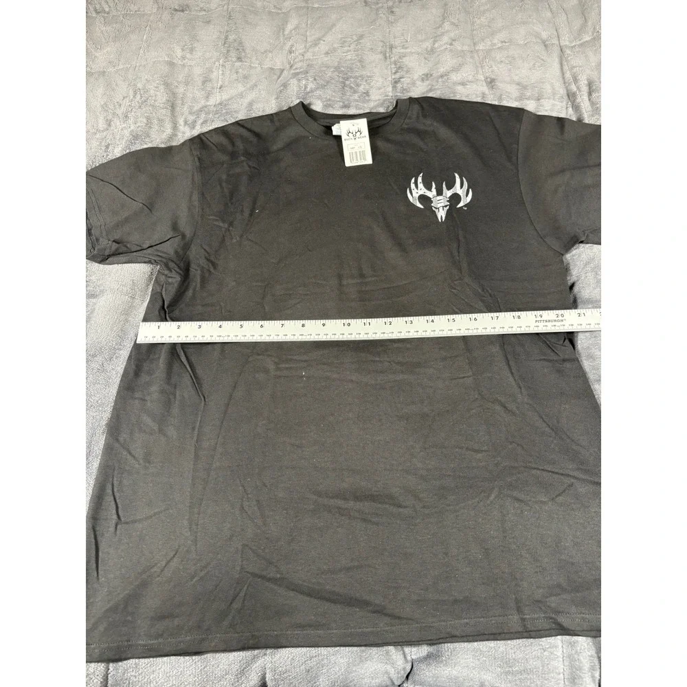 Buck Wear Mens Black Graphic Deer Skull Antler Logo T-Shirt Size Large 7491 NEW